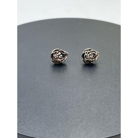 M‎ Designer Signed Sterling Silver Diamond Cut Rose Stud Pierced Earrings Mexico - Picture 11 of 11